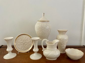 Lenox Creamware Collection Including Georgian Embossed 22K Gold Trim Vase