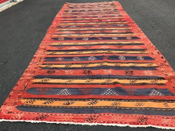 Vintage Kilim Hand Knotted Rug , 5 Feet 1 Inch , By 13 Feet 1 Inch