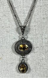 Very Fine Sterling Silver Citrine Pendant On Sterling Silver Chain Necklace 16'