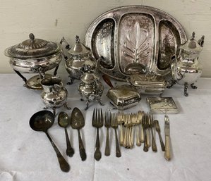 Multi Piece Lot Of Silver Plate Table Accessories