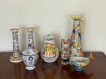 Painted Ceramic Pottery Lot Italian Portuguese