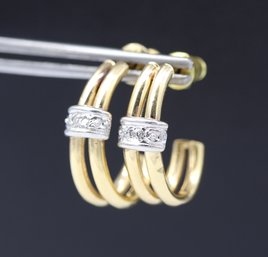 Amazing Diamond & 14k Yellow Gold Stud Huggie Earrings