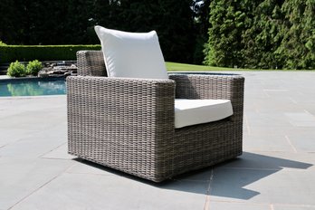 4 Of 4 Pottery Barn Torrey  Torrey Wicker Square Arm Swivel Outdoor Lounge Chair With White Cushions $1,499