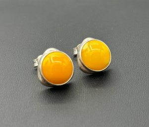 Natural Yellow Baltic Amber Sterling Silver Earrings