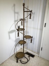 Fantastic Vintage Hollywood Regency Spiral Plant Stand With Gold Tassels - All Hand Made Wrought Iron