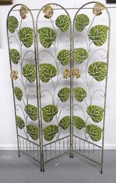 A Very Nice 3 Panel Folding Metal Screen With Climbing Flowers