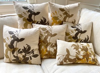 Five Botanical Painted Linen Throw Pillows By Amity