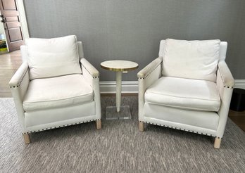 Restoration Hardware - Pair Of White Upholstered Chairs With Nailhead Detail