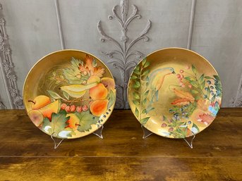 Andrea By Sadek Toscana Brenda Walton Stunning Gold Bird Plates Set/2