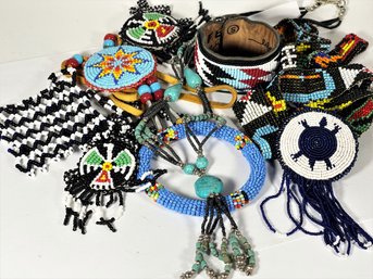 Large Lot Of Micro Glass Beaded Native American Southwestern Jewelry