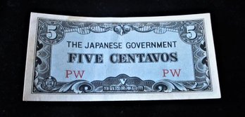 WW II, Japanese Government Five Centavos Bill