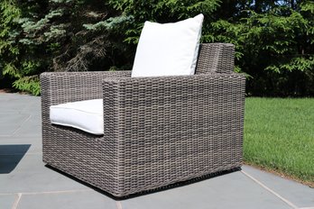 3 Of 4 Pottery Barn Torrey  Torrey Wicker Square Arm Swivel Outdoor Lounge Chair With White Cushions $1,499