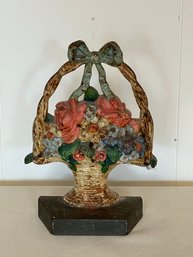 ANTIQUE CAST IRON DOOR STOP BASKET OF FLOWERS #1259