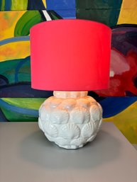 1970s Ceramic White Seashell Table Lamp With Pink Shade