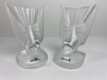 Pair Of Lalique France Hirondelle Swallow Bookends (2)