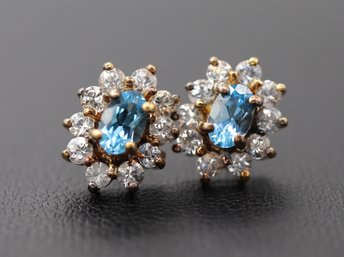 Blue Topaz & White Spinel 10k Yellow Gold Earrings