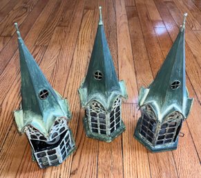 Set Of 3 Cathedral Green Verdigris Votive Holders