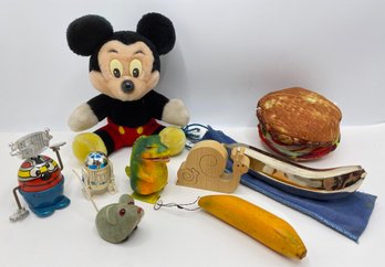 Top Banana Figurine, Vintage Wind Up Toys, Mickey Mouse, Hamburger Change Purse & More