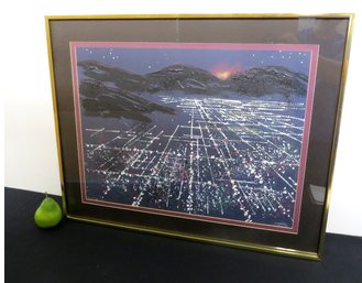 An Artists Rendering Of City Lights In Motion - Glitter Effect On Paper Titled 'Night Scapes' Artist Signed