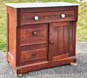 An Antique Victorian Marble Top Wash Stand, Original Porcelain Hardware