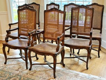 A Set Of 8 Vintage French Provincial Dining Chairs In Mahogany And Cane