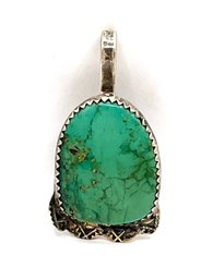 Vintage Sterling Silver Polished Green Turquoise Color Pendant