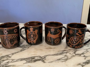 4 Hand Made Glazed Animal Bird Turtle Frog Deer Coffee Cup Mugs