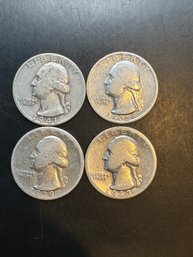 4 Silver Washington Quarters 1935, 1939, 1941, 1943