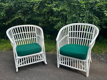 Two Vintage White Wicker Chairs Including One Rocking, Indoor Use