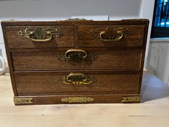 4 Drawer Wood And Brass Large Jewelry Box With 4 Drawers