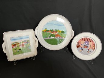 3 Piece Lot Of Villeroy & Boch Design Naif  Serving Plates - Porcelain Made In Luxembourg