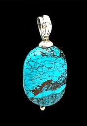 Vintage Sterling Silver Large Turquoise Color Pendant