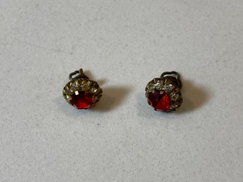 Vintage Red Gemmed Stud Earrings