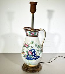 An Antique Chinese Ceramic Pitcher - Fitted For Electricity