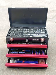 Workpro Three Drawer Toolbox With Mechanics And General Home Repair Tools-Sockets, Wrenches, Pliers & More