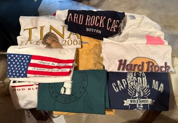 Lot Of 12 T Shirts With Varies Sizes And Different Styles - Dallas Cowboys, Hard Rock, USA, New Port & More.