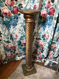 Very Nice Vintage Carved Wood Pedestal / Plant Stand - MADE IN ITALY - Distressed / Worn Gold Finish - Nice !