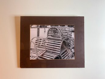 Original Black And White Photograph Of Antique Lobster Pots Mystic CT - Frameless Matted Behind Glass