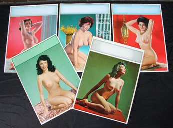 Lot Of 5 Vintage 1950's Nude Pinup Calendar Top Lithograph Prints