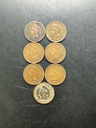 7 Indian Head Pennies 1900, 1902, 1903, 1904, 1905, 1906, 1907