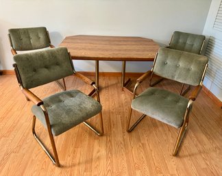 Mid Century Table W/ Four Chromecraft Upholstered Arm Chairs - Table Insterts Not Included