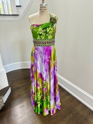 Jovani One-Shoulder Satin Floral Evening Gown