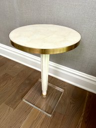 Natural Stone Top Accent Table With Fluting And Acrylic Base