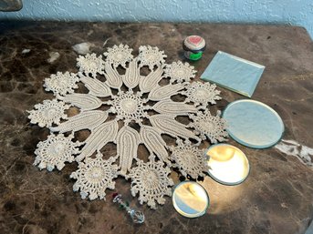 The Vintage Vanity Top - Lace Doily, Compact Mirrors And More