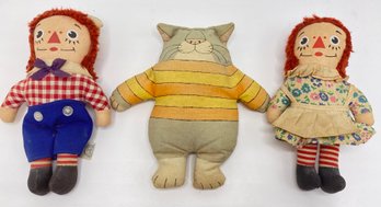 1978 Edward Gorey Cat & Vintage Knickerbocker Raggedy Ann & Andy Dolls