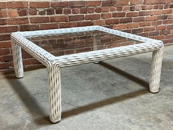 Vintage 1970's/80's Twisted Rattan Glass Top Coffee Table