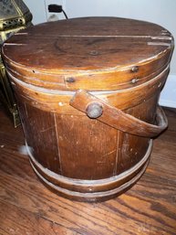 Early Antique Wooden Firkin Bucket With Swing Handle