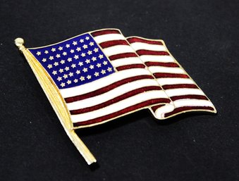 Vintage Gold Over Copper Enamel 48 Star American Flag Brooch