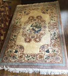 Fabulous Oriental Area Rug With Peacock Artwork