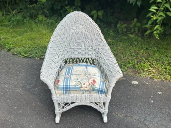 Pretty Vintage White Wicker Children's Rocking Chair